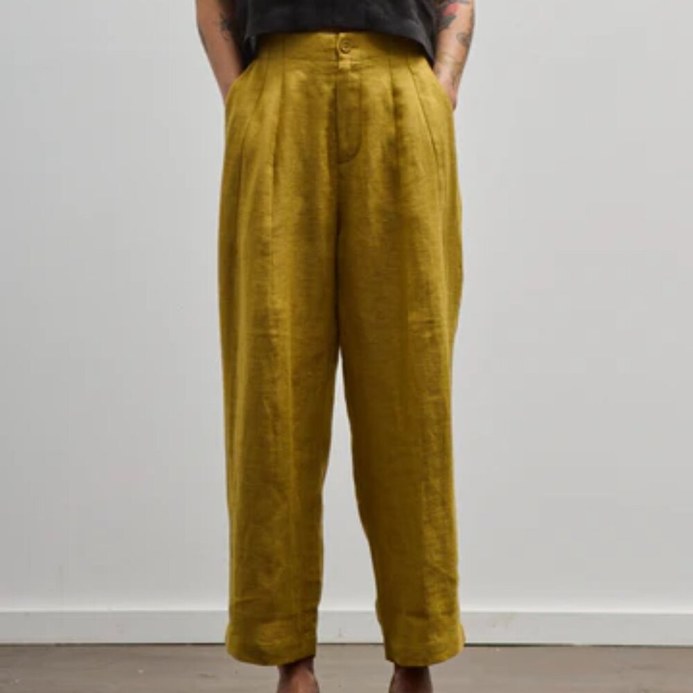 7115 Linen Pleated Trousers Mustard Small